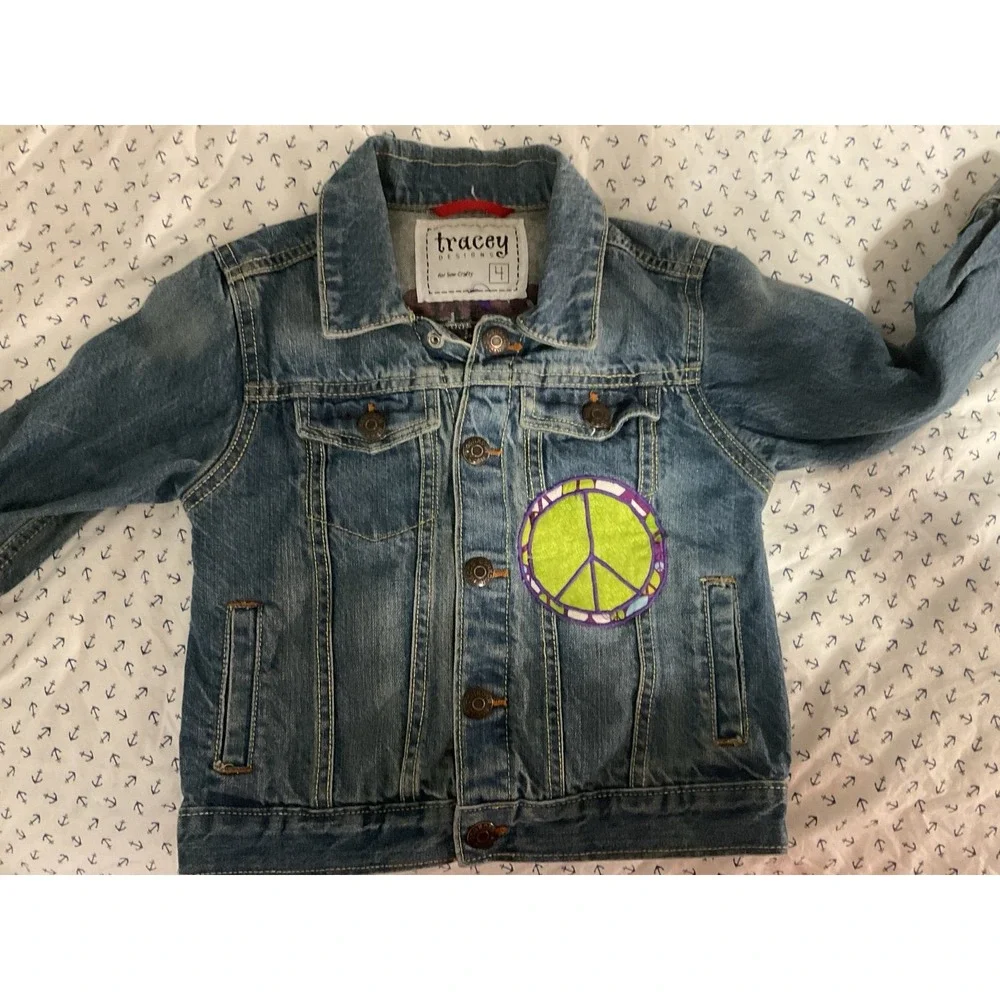 Custom made Peace‎ love hippie Oshkosh Jean Jacket girls size 4